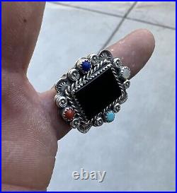 Native American Onyx Turquoise Sterling Silver Ring Navajo Zuni Hopi Jewelry