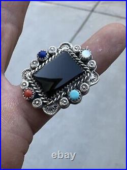 Native American Onyx Turquoise Sterling Silver Ring Navajo Zuni Hopi Jewelry