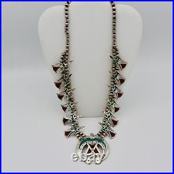 Native American Peyote Bird necklace of Sterling Silver, Turquoise & Coral Inlay