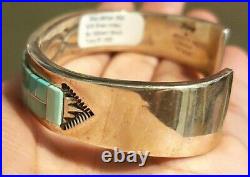 Native American STAMPED ARTIST Sterling Silver Turquoise Inlay Cuff Bracelet