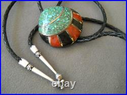 Native American Santo Domingo Multi-Stone Whole Shell Sterling Silver Bolo Tie