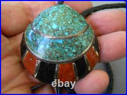 Native American Santo Domingo Multi-Stone Whole Shell Sterling Silver Bolo Tie