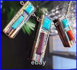 Native American Santo Domingo Silver Multi Stone Pendant Necklace -Henry Rosetta