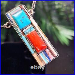 Native American Santo Domingo Silver Multi Stone Pendant Necklace -Henry Rosetta