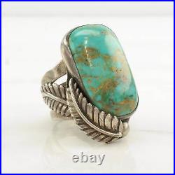 Native American Silver Ring Huge Turquoise Feather Sterling Size 10 1/2