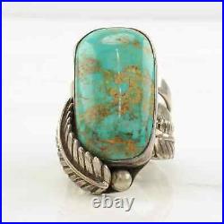 Native American Silver Ring Huge Turquoise Feather Sterling Size 10 1/2