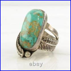 Native American Silver Ring Huge Turquoise Feather Sterling Size 10 1/2