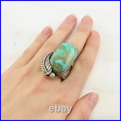 Native American Silver Ring Huge Turquoise Feather Sterling Size 10 1/2