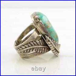 Native American Silver Ring Huge Turquoise Feather Sterling Size 10 1/2