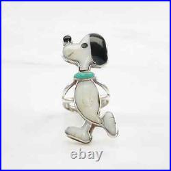 Native American Silver Ring MOP Turquoise Inlay Snoopy Dog Sterling Size 5 3/4