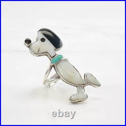 Native American Silver Ring MOP Turquoise Inlay Snoopy Dog Sterling Size 5 3/4