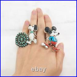 Native American Silver Ring MOP Turquoise Inlay Snoopy Dog Sterling Size 5 3/4