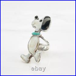 Native American Silver Ring MOP Turquoise Inlay Snoopy Dog Sterling Size 5 3/4