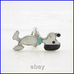 Native American Silver Ring MOP Turquoise Inlay Snoopy Dog Sterling Size 5 3/4