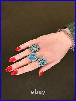 Native American Silver Ring Spiderweb Turquoise Sterling Size 8 1/4