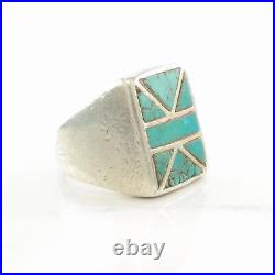 Native American Silver Ring Turquoise Inlay Sterling Blue Size 11