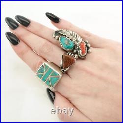 Native American Silver Ring Turquoise Inlay Sterling Blue Size 11