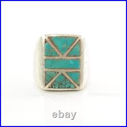 Native American Silver Ring Turquoise Inlay Sterling Blue Size 11