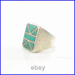 Native American Silver Ring Turquoise Inlay Sterling Blue Size 11