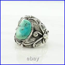 Native American Silver Ring Turquoise Leaf Sterling Blue Size 10