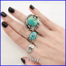 Native American Silver Ring Turquoise Leaf Sterling Blue Size 10