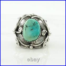 Native American Silver Ring Turquoise Leaf Sterling Blue Size 10