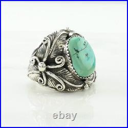 Native American Silver Ring Turquoise Leaf Sterling Blue Size 10