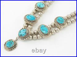 Native American Sleeping Beauty Turquoise Beaded Sterling Silver Necklace