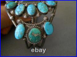 Native American Spiderweb Turquoise Flower Cluster Sterling Silver Cuff Bracelet