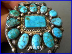 Native American Spiderweb Turquoise Flower Cluster Sterling Silver Cuff Bracelet