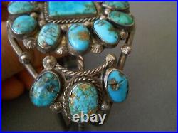 Native American Spiderweb Turquoise Flower Cluster Sterling Silver Cuff Bracelet