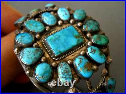 Native American Spiderweb Turquoise Flower Cluster Sterling Silver Cuff Bracelet