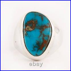 Native American Sterling Silver Blue Bisbee Turquoise Signet Ring 8.75