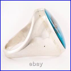 Native American Sterling Silver Blue Bisbee Turquoise Signet Ring 8.75