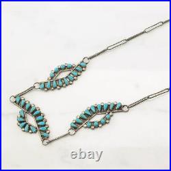 Native American Sterling Silver Blue Block Turquoise Petit Point Necklace