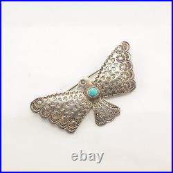 Native American Sterling Silver Brooch Bird Turquoise