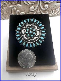 Native American Sterling Silver Brooch Cluster Flower Turquoise ZUNI 1940s B/L