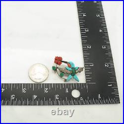 Native American Sterling Silver Brooch Hummingbird Turquoise, Coral Inlay