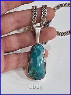 Native American Sterling Silver Chrysocolla Pendant By Chay Peax+necklace