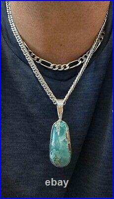 Native American Sterling Silver Chrysocolla Pendant By Chay Peax+necklace