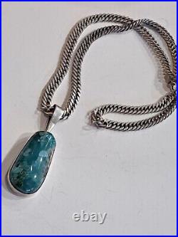 Native American Sterling Silver Chrysocolla Pendant By Chay Peax+necklace