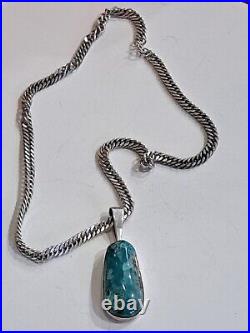 Native American Sterling Silver Chrysocolla Pendant By Chay Peax+necklace