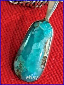 Native American Sterling Silver Chrysocolla Pendant By Chay Peax+necklace