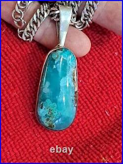 Native American Sterling Silver Chrysocolla Pendant By Chay Peax+necklace