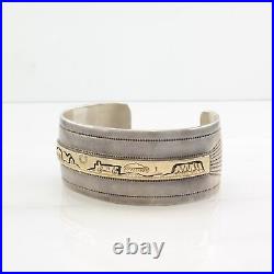 Native American Sterling Silver Cuff Bracelet 14K Gold Accent Storyteller