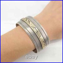 Native American Sterling Silver Cuff Bracelet 14K Gold Accent Storyteller