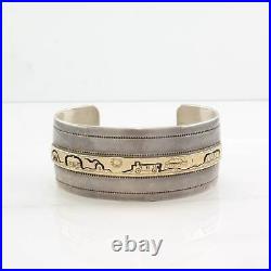 Native American Sterling Silver Cuff Bracelet 14K Gold Accent Storyteller