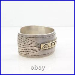 Native American Sterling Silver Cuff Bracelet 14K Gold Accent Storyteller