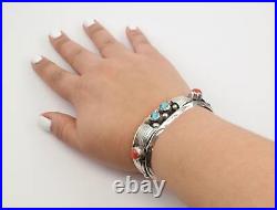 Native American Sterling Silver Cuff Bracelet Blue, Orange Turquoise Coral