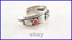 Native American Sterling Silver Cuff Bracelet Blue, Orange Turquoise Coral